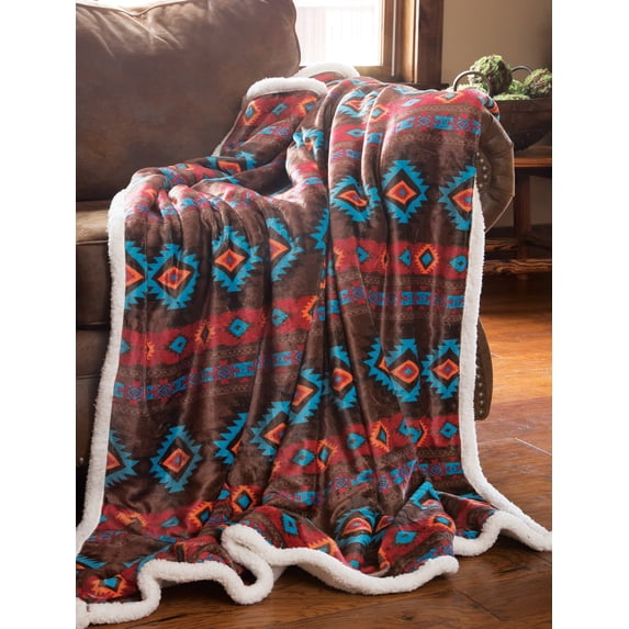 Carstens Wrangler Southwest Horizon Rustic Sherpa Fleece Throw Blanket 54x68