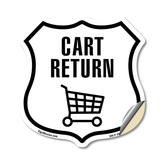 Cart Return (5 Pack) 4 inch X 4 inch Shield Shaped Heavy Duty 3.2 mil Vinyl Decals Weather Resistant Made in the USA