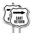 thumbnail image 1 of Cart Return Right (2 Pack) 12 inch X 12 inch Shield Shaped Commercial Grade Plastic Signs with Aluminum Mounting Stakes Weather Resistant Made in the USA, 1 of 8