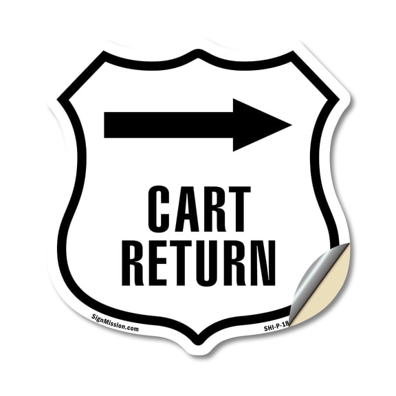 Cart Return Right (5 Pack) 4 inch X 4 inch Shield Shaped Heavy Duty 3.2 mil Vinyl Decals Weather Resistant Made in the USA