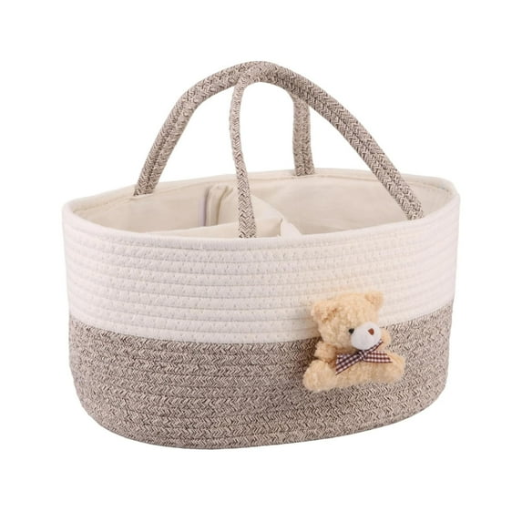 Cart Storage for Nursery with Handle, Cute Animal Theme Design Cotton Rope Basket, Portable Tote Bag with Divider (B)