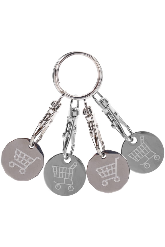 4Pcs Shopping Trolley Token Key Rings Stainless Steel Durable Keychain Pendant for Cart and Decoration