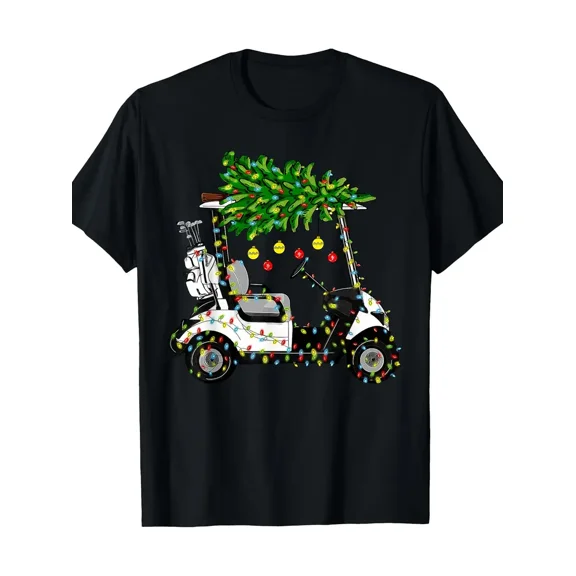 Cart Tree Lights Xmas Sport Golfer Golfing-Shirt- 180g