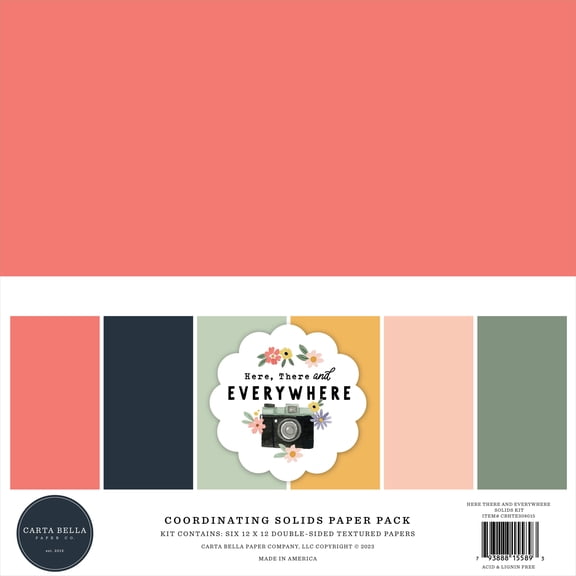 Carta Bella Double-Sided Solid Cardstock 12"X12" 6/Pkg-Here, There And Everywhere, 6 Colors