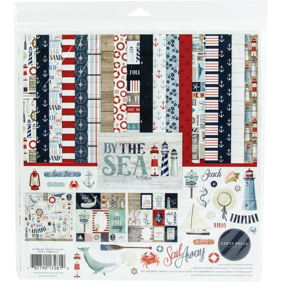 Carta Bella Paper Company By The Sea Collection Kit paper, red, blue, navy, teal, cream 12-x-12-Inch