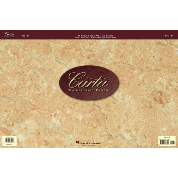 Carta Manuscript Paper Carta Manuscript Paper No. 27 Professional Score Pad 16-Stave Music Notation Book with 40 Sheets Ideal for Composers Arr, Book 27, (Paperback)