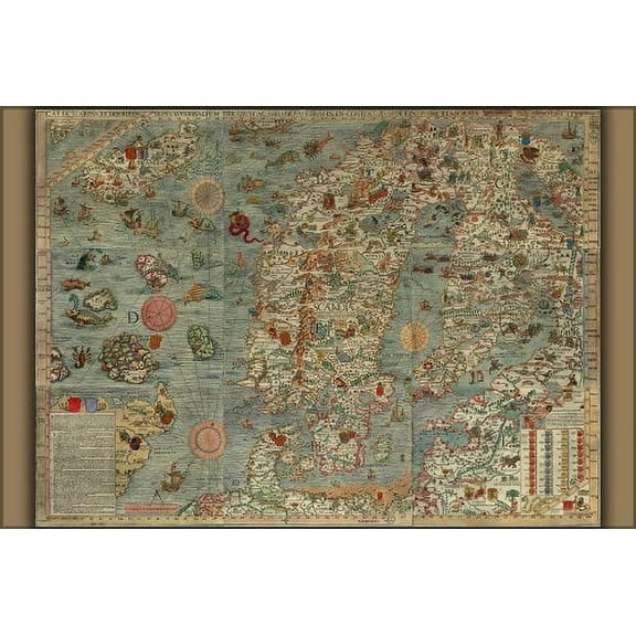 Carta Marina, Scandinavia Map, c1539-24"x36" Poster