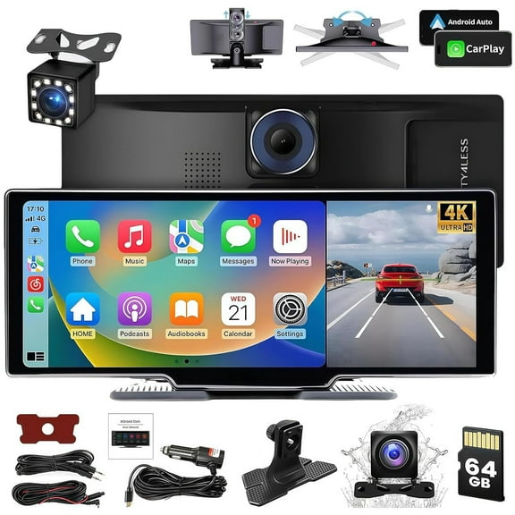 4K Car Tablet Pro Max 2025, Car Tablet with Dash Cam Front and Rear, Navigation/Voice Control, Voice Control, Mirror Link, Bluetooth, GPS Navigation, AUX/FM