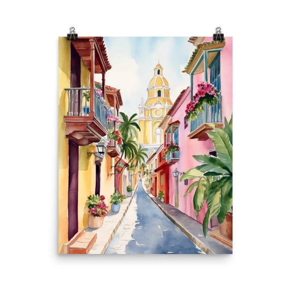 Cartagena Print, Colombia Wall Art, Colorful Street Poster, South America Travel Decor, Colombian Cityscape Artwork, Latin Decor Home Decor #3601, Unframed Poster Size 12x18