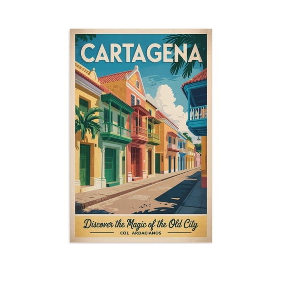 Cartagena Retro Travel Poster Vintage Colombia Tourism with Colonial Architecture & Sea Views Canvas Poster
