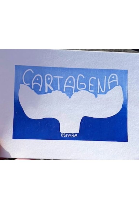 Cartagena Spain Linocut Print, Whale Tail Coastal Wall Art, Handmade Travel Art On Paper Poster , Poster Print Only
