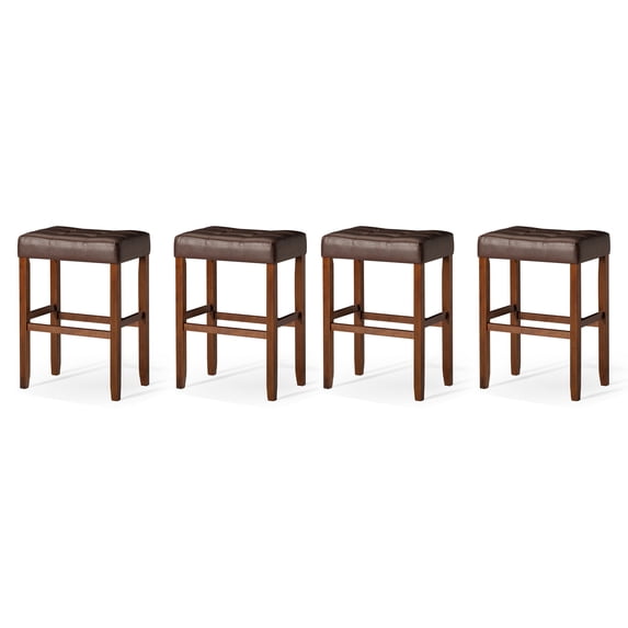 Carte: A La Carte Home Harper Bar Stool, True Walnut Wood w/ Brown Vegan Leather, Set of 4