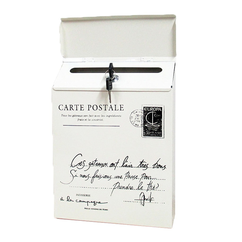 Carte Postale European Creative Iron Belt Lock Mailbox American Mailbox Suggestion Box Wall Hanging Pastoral Style Letter Box Beige Boy,1 Locked Mailbox, 2 Keys