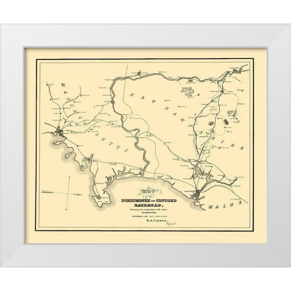 Carter 18x15 White Modern Wood Framed Museum Art Print Titled - Portsmouth and Concord Railroad - Carter 1845