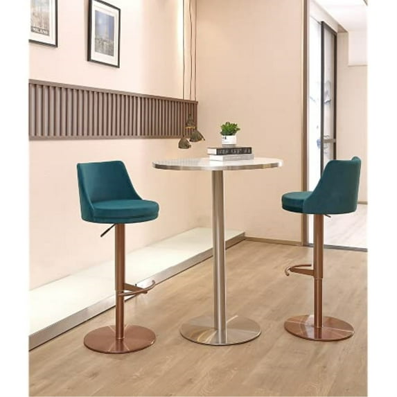 Carter Barstool, Adjustable Height, Swivel, Blue Velvet Seat, Rose Gold base