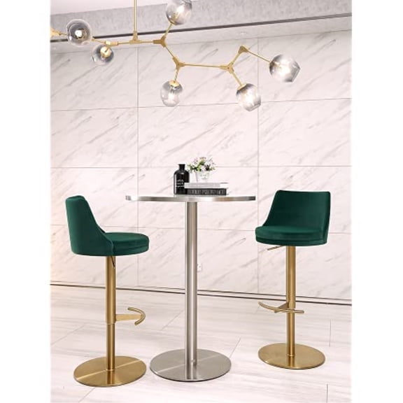 Carter Barstool, Adjustable Height, Swivel, Green Velvet Seat, Gold base