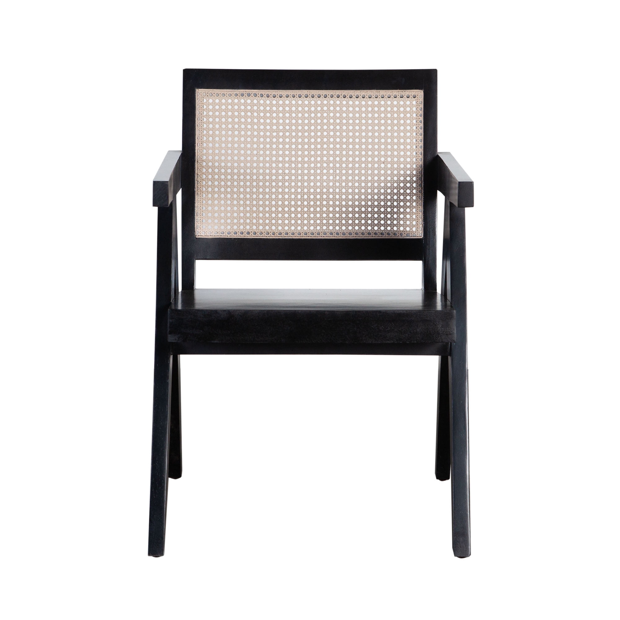 Black Solid Wood Dining Chair with Cane Backrest