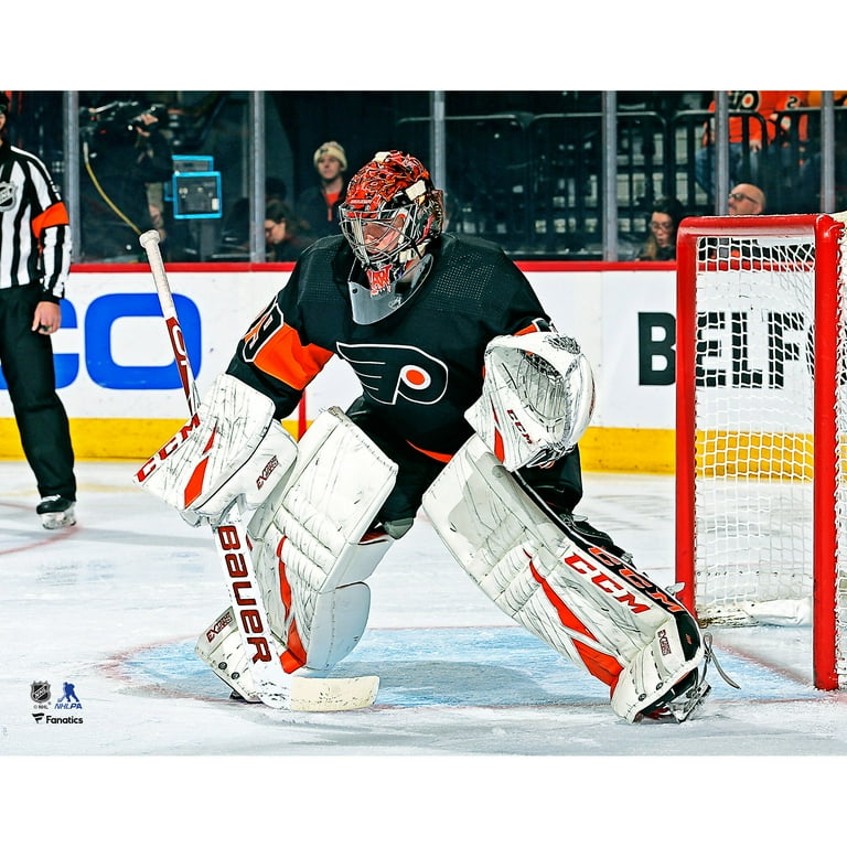 Carter Hart Philadelphia Flyers Unsigned Alternate Jersey in Net Photograph