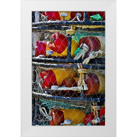 Carter, Jean 10x14 White Modern Wood Framed Museum Art Print Titled - USA, Oregon, Garibaldi Stacked crab pots on dock