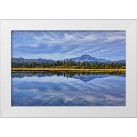 Carter, Jean 14x11 White Modern Wood Framed Museum Art Print Titled - OR, Clouds reflect in small lake
