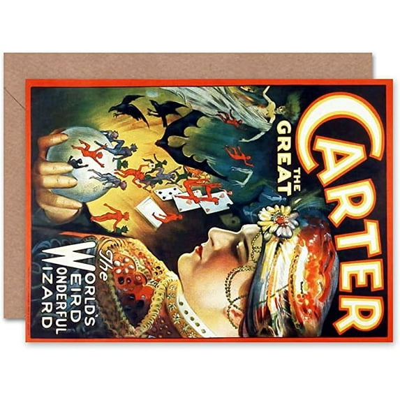 Carter The Great The Magician Advertising Birthday Greetings Card Plus Envelope Blank inside