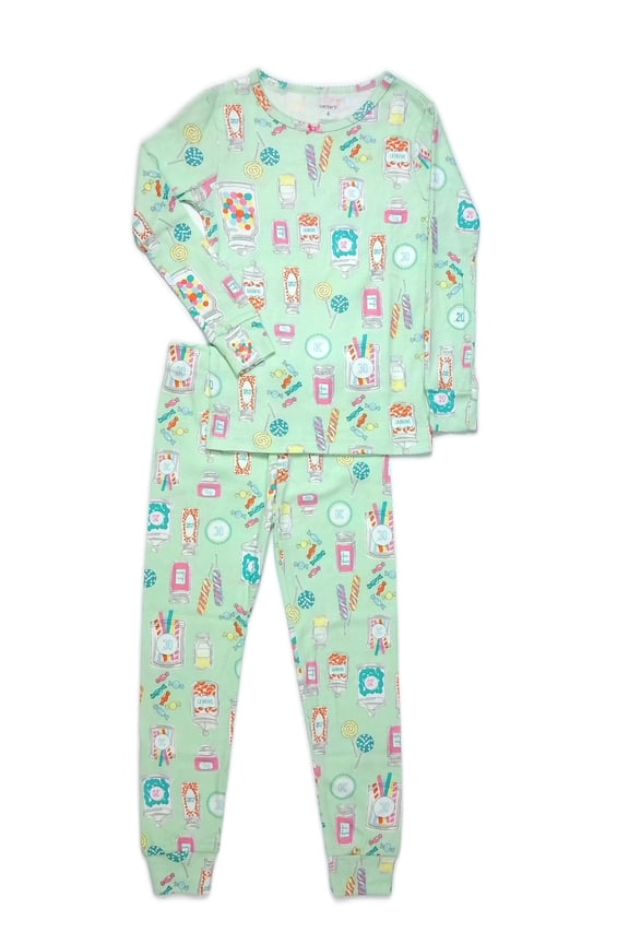 2-piece Mint Green Penny Candy Themed Cotton Pajama Set, Size 4