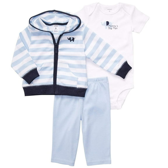 Carter's 3 Pc Cardigan Set - Blue Stripe Elephant- 12 Months