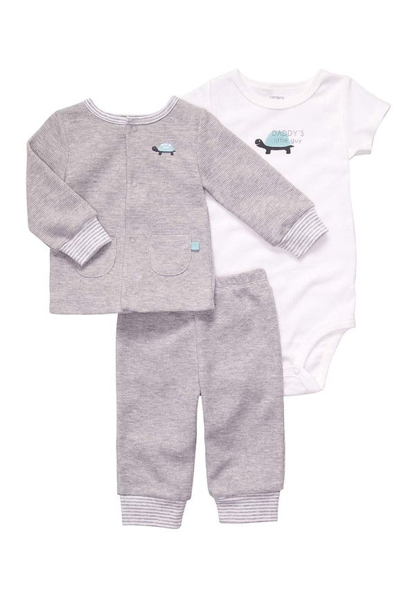 3 Pc Cardigan Set - Grey Heather- 9 Months