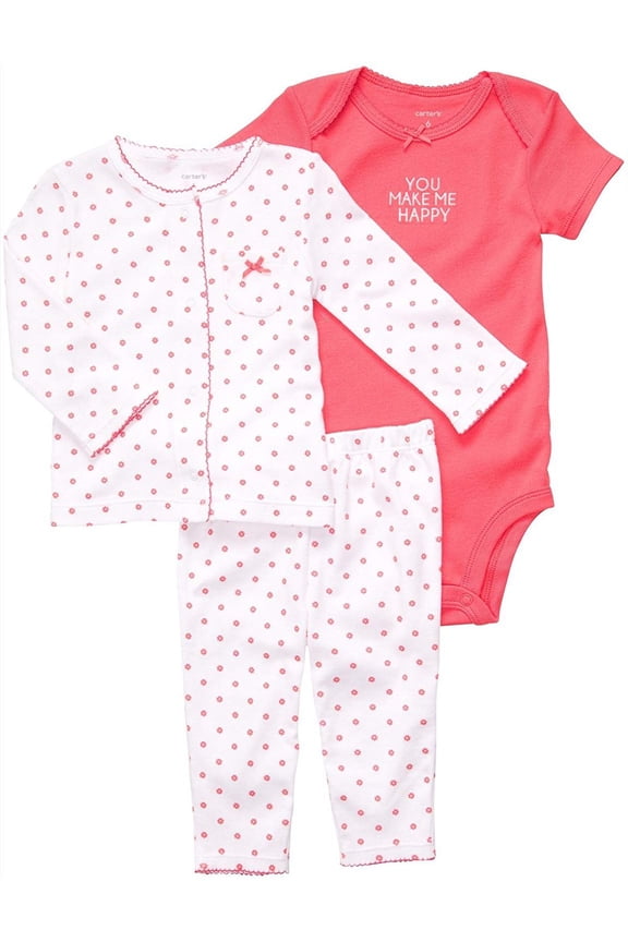 3 Pc Cardigan Set - Printed White Poppy- Newborn