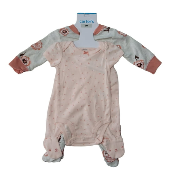 Carter's 3 Piece Baby Two Way Zip Machine Washable Layette Set (Floral, 3M)