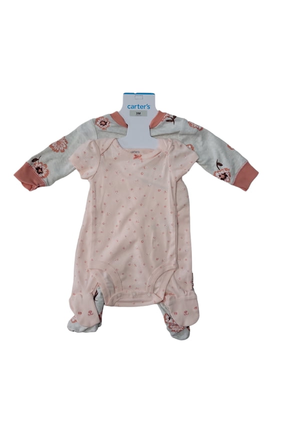 3 Piece Baby Two Way Zip Machine Washable Layette Set (Floral, 6M)
