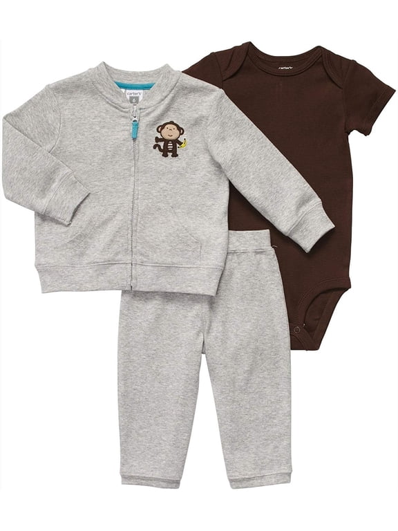 3-Piece Cardigan Set -Monkey with Banana - NB