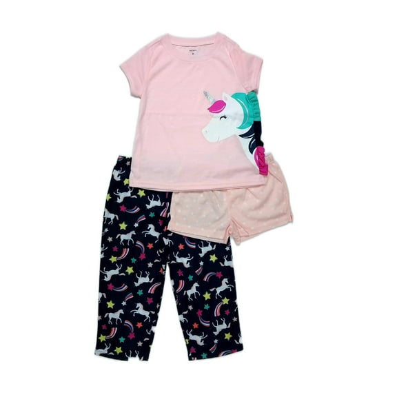 Carter's 3-Piece Toddler Girls’ Unicorn and Star Poly Jersey Pajama Set, Size 3T