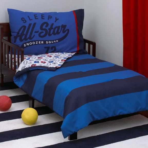 Carter's 4-Piece Toddler Bedding Set, All Star Boys Blue
