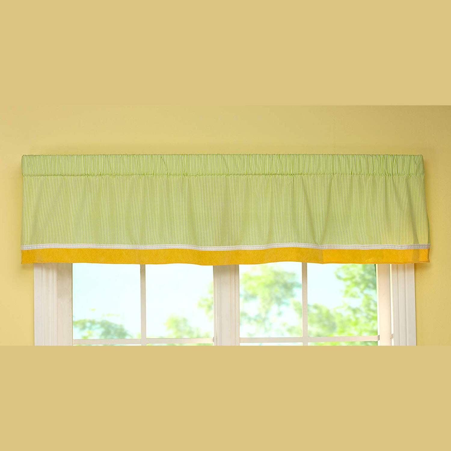 Green and Yellow Cotton Polyester Rod Pocket Valance