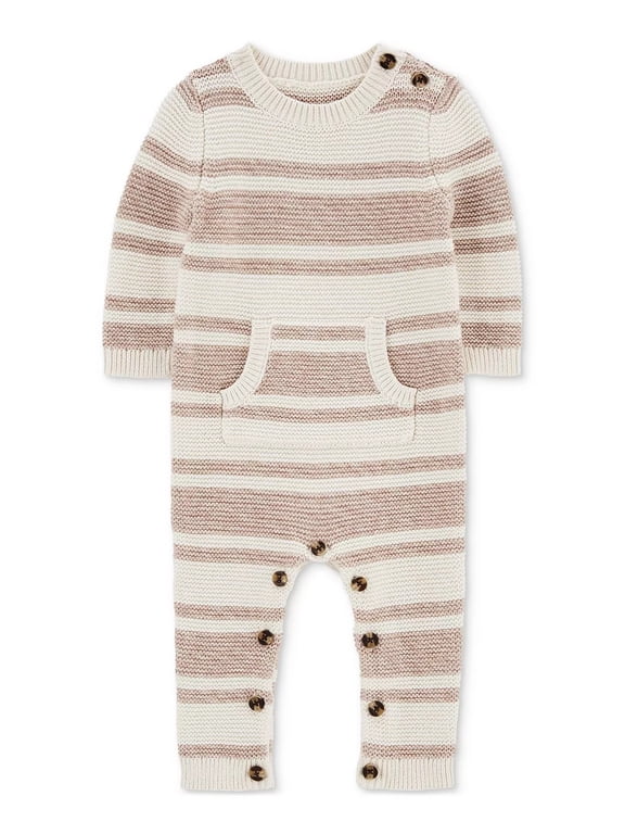 BROWN/IVORY Baby Cotton Striped Sweater-Knit Jumpsuit, US 3 Months