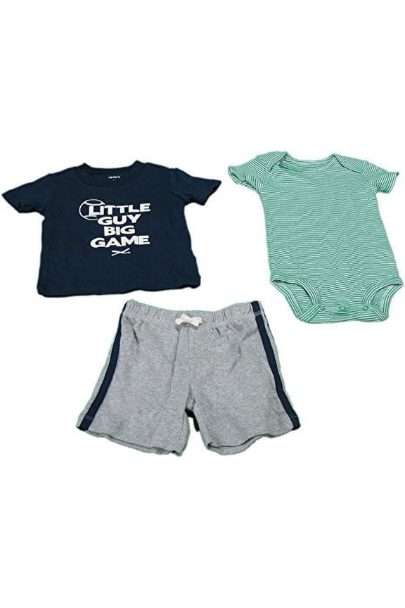 Baby 12 Months 3-Piece Set "Little Guy Big Game"Navy, Green,Gray