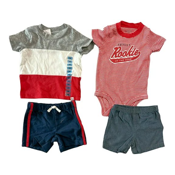 Carter's Baby Boy 4-Piece Mix & Match Short Sleeve Top, Bodysuit & Shorts Set Red Sports Theme 3M