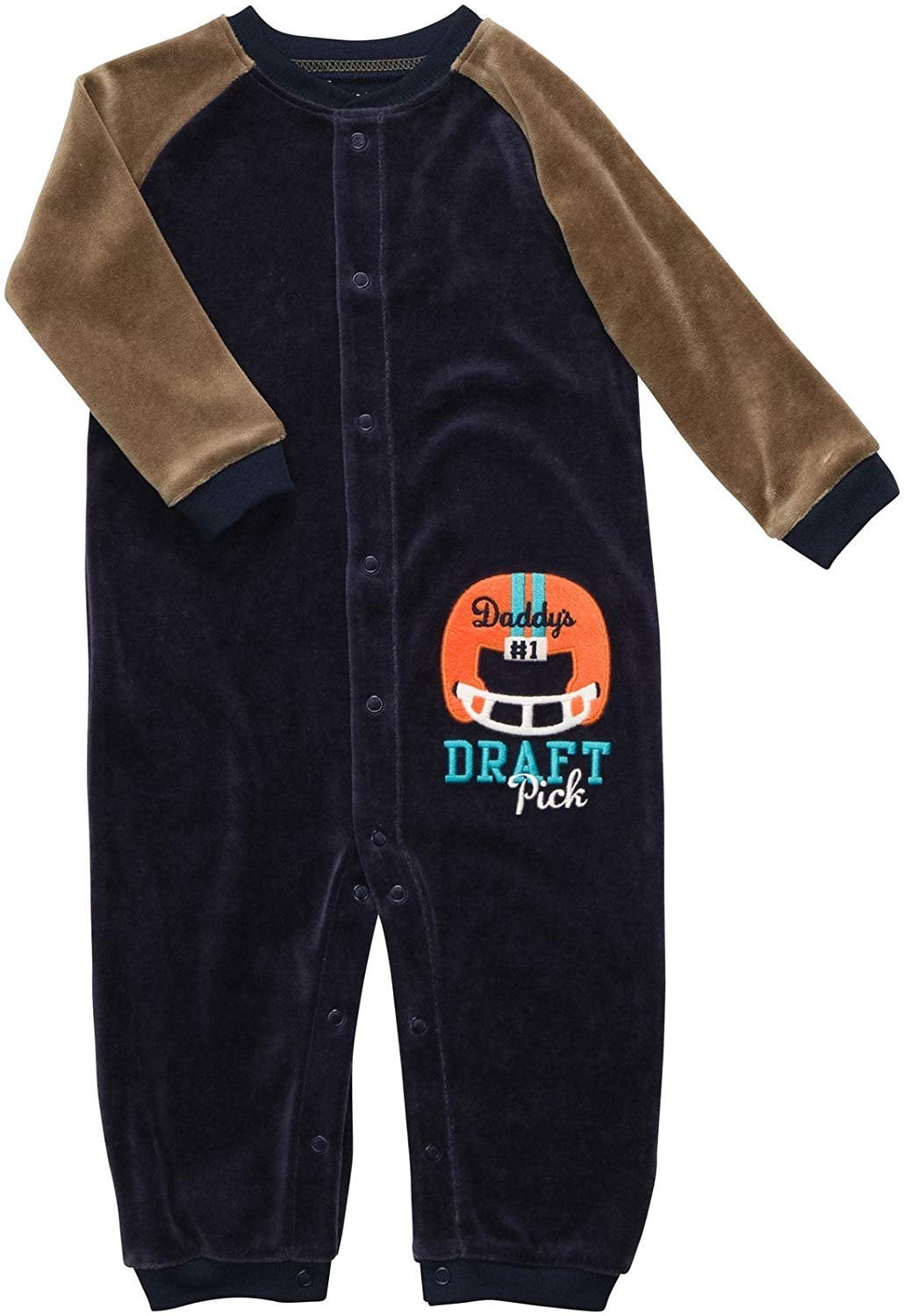 Carter's Baby Boy's Infant Long Sleeve One Piece Velour Coverall - Daddy's #1 Draft Pick-9 Months