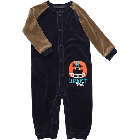 Carter's Baby Boy's Infant Long Sleeve One Piece Velour Coverall - Daddy's #1 Draft Pick-9 Months