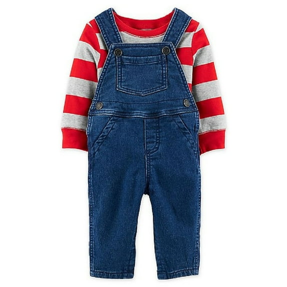 Carter's Baby Boys' 2-Piece Striped Tee and Denim Overall Set, Blue, Size 18 Months