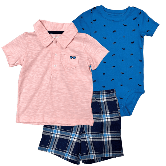 Carter's Baby Boys' 3-Piece Little Short Set (Whale/Blue/Pink, 24Months)