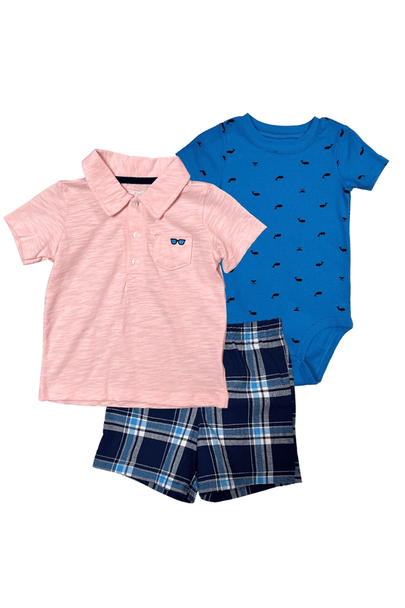Baby Boys' 3-Piece Little Short Set (Whale/Blue/Pink, 24Months)