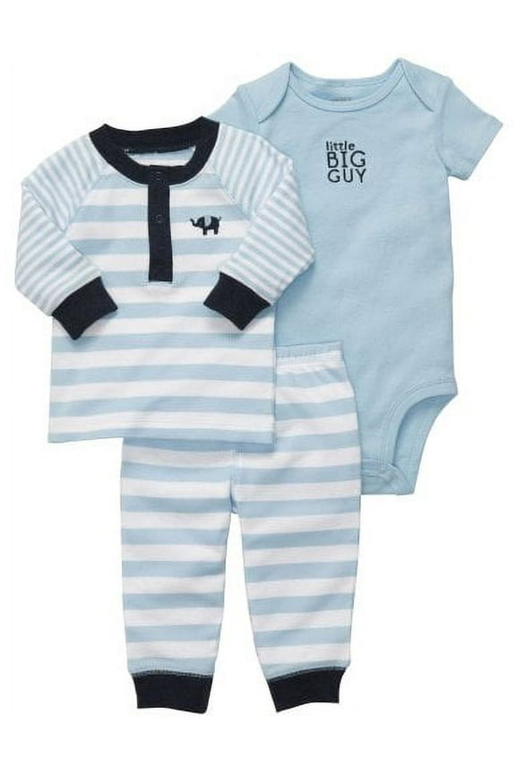 Baby Boys' 3 Pc Set - Blue Stripe Elephant - 6 Months