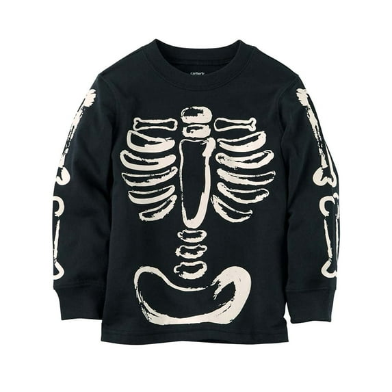 carter's boys' 2t-8 long sleeve skeleton shirt black 3t