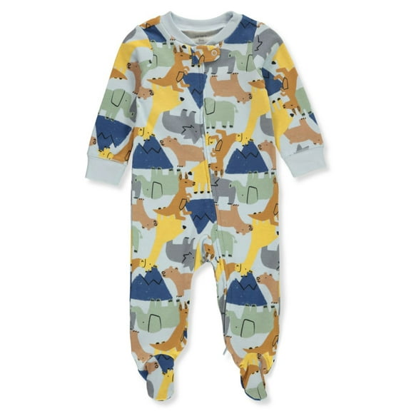 Carter's Baby Boys' 1 Piece Cotton Footed Sleepers (Newborn, Baby Animals on Blue)