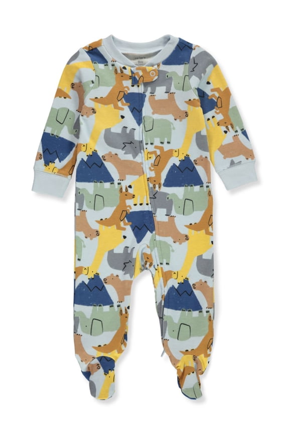 Baby Boys' 1 Piece Cotton Footed Sleepers (Newborn, Baby Animals on Blue)