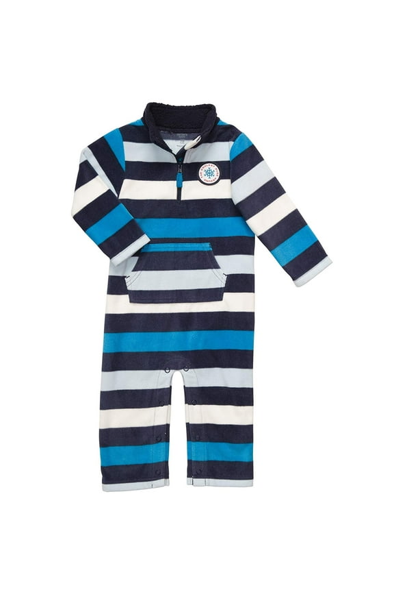 Baby Boys' Long Sleeve One Piece Fleece Coverall - Blue Stripes-3 Months