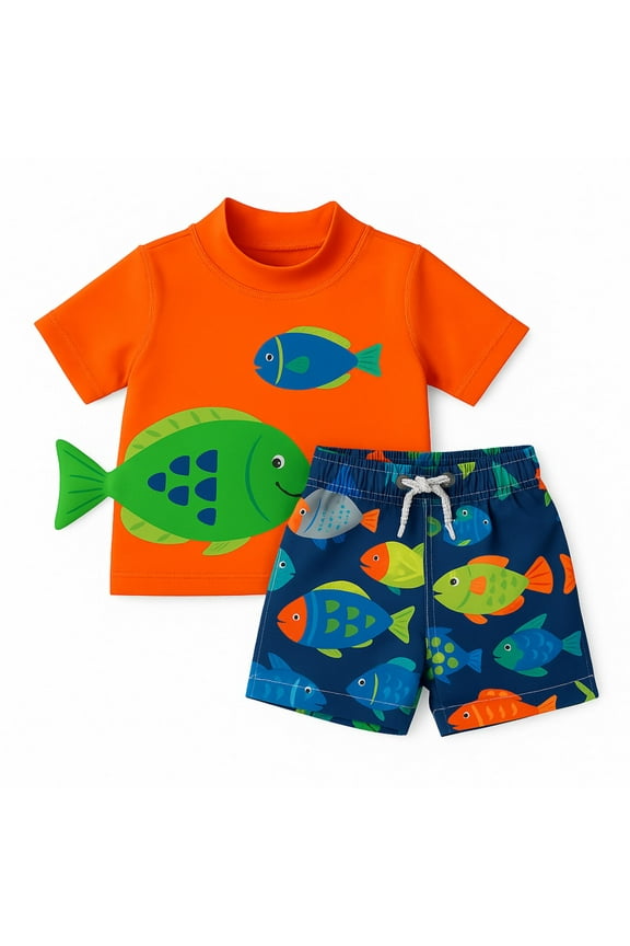 Toddler Swimsuit Set Rashguard and Trunks For Baby Boys 6 Months