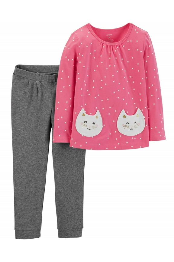 Baby Girl Polka Dot Cat Tee & Leggings Set